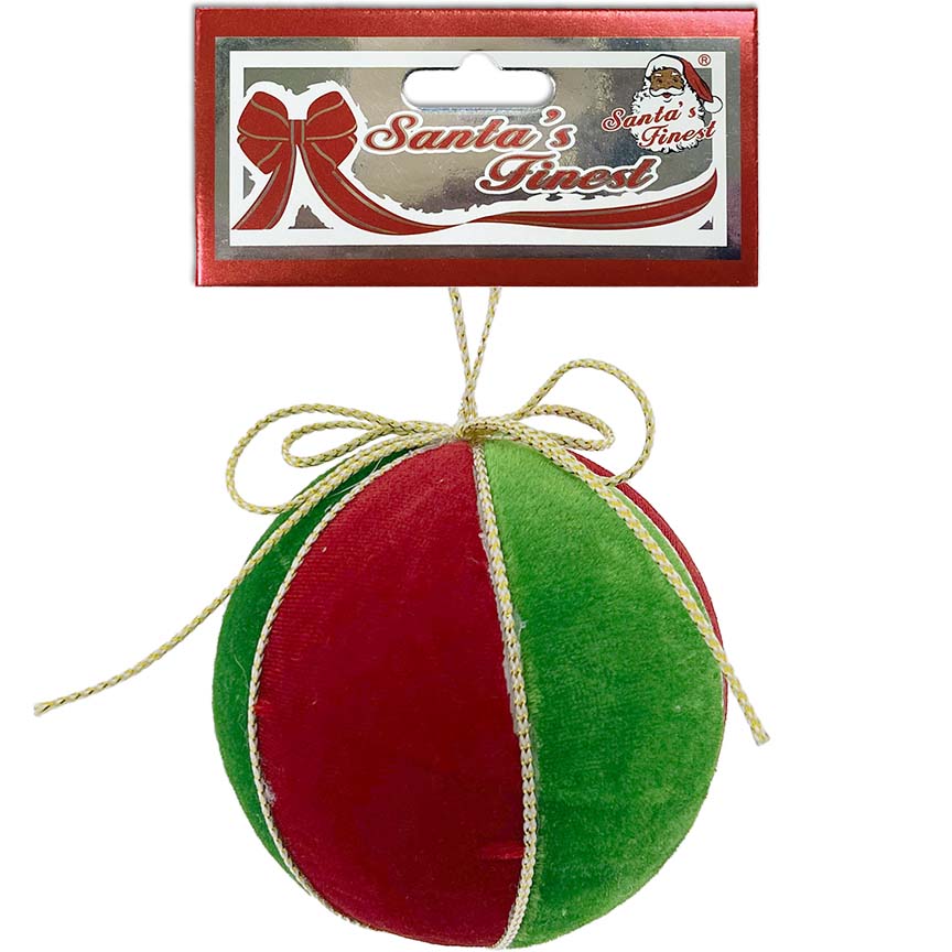 BALL VELVET W/ GOLD BOW 1PC 10CM