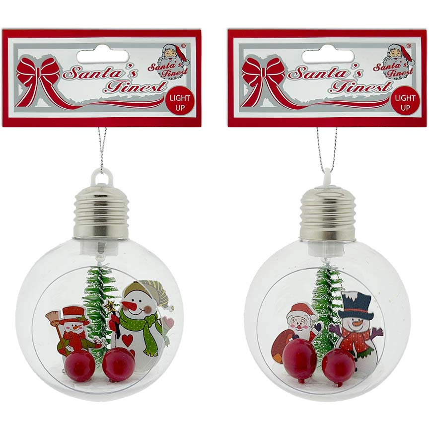 BALL W/ SNOWMAN 1PC 8CM LIGHT UP