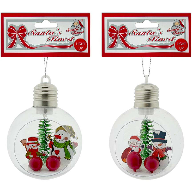 BALL W/ SNOWMAN 1PC 8CM LIGHT UP