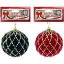 BALL VELVET 10CM RED&GREEN FLOCK
