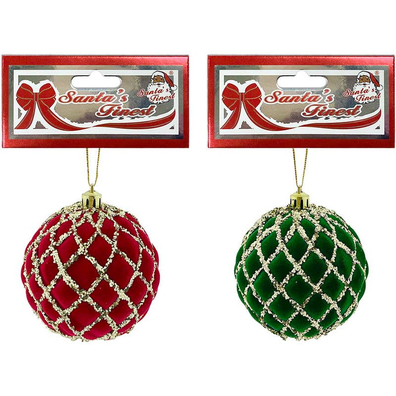 BALL VELVET 8CM RED&GREEN FLOCK