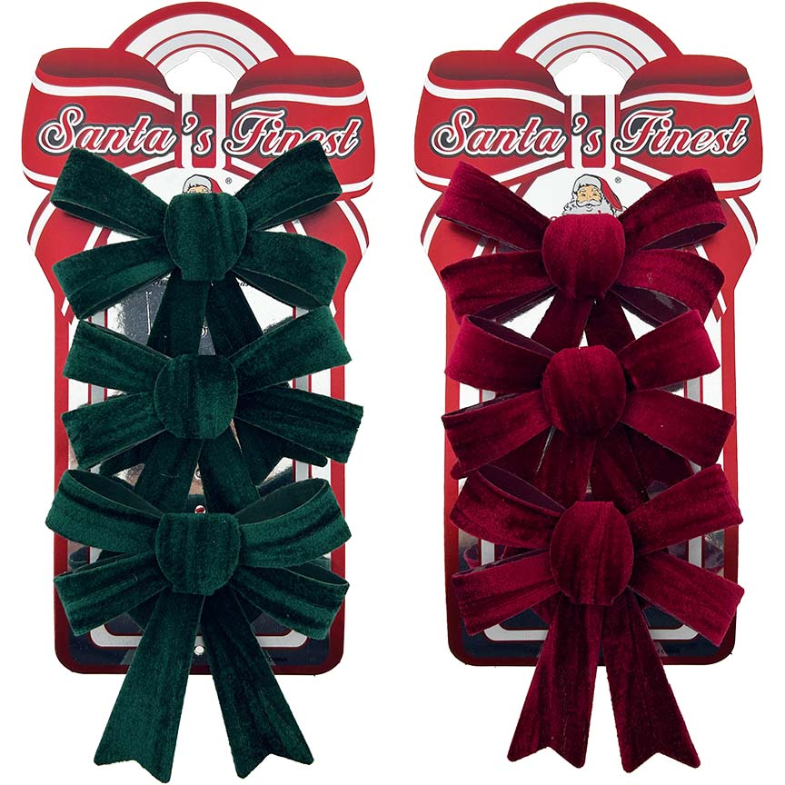 BOW RIBBON VELVET 11CM 3PC 2ASTD
