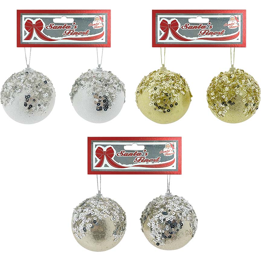 BALL SEQNS SNOWTOP 2PCx8CM 3ASSTD GLD