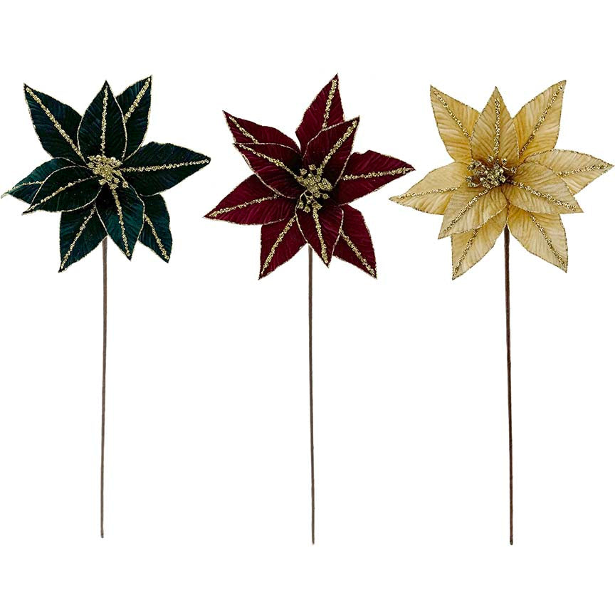 POINSETTIA STEM 29x60CM 3COLORS VTG