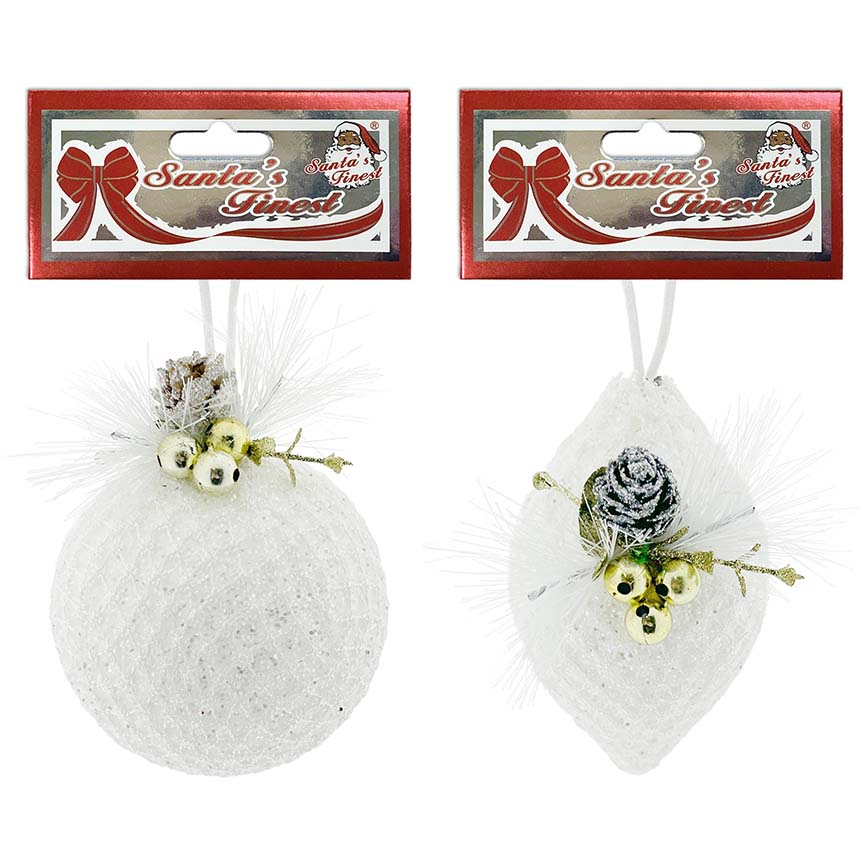 BALL W/ PINE WHITE 1PC 2ASSTD GLD
