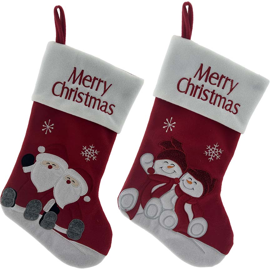 SANTA/SNOWMAN STOCKING M.XMAS EMBR 18"
