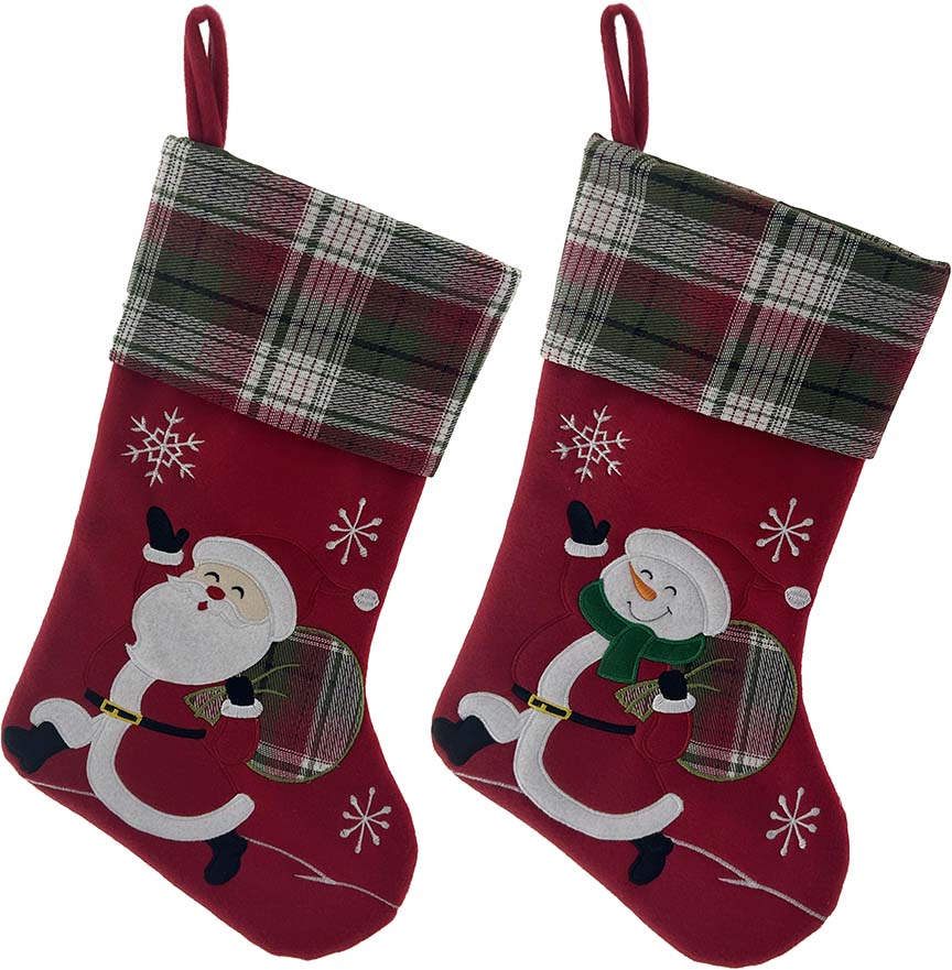 SANTA & SNOWMAN STOCKING 18IN