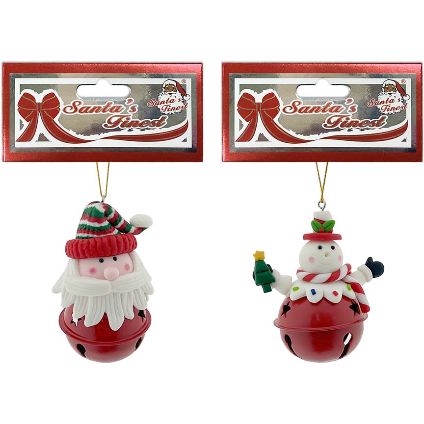 RESIN SANTA/SNOWM JNGL BELL 2ASTD CND