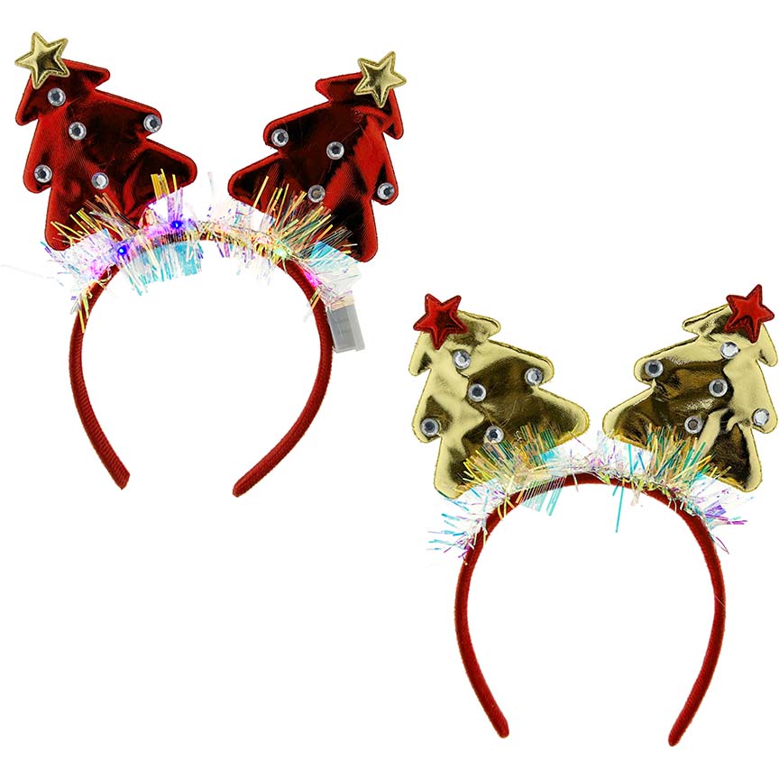 CHRISTMAS TREE HEADBAND W/ LIGHT UP