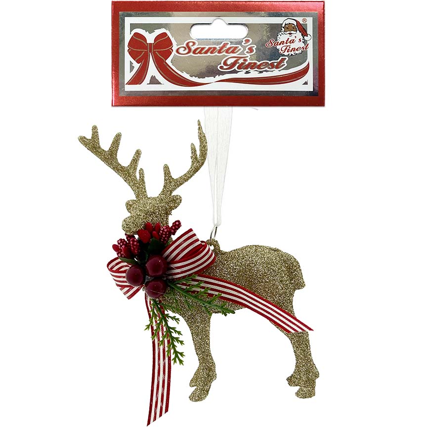 REINDEER W/ BOW 11X14CM GLD