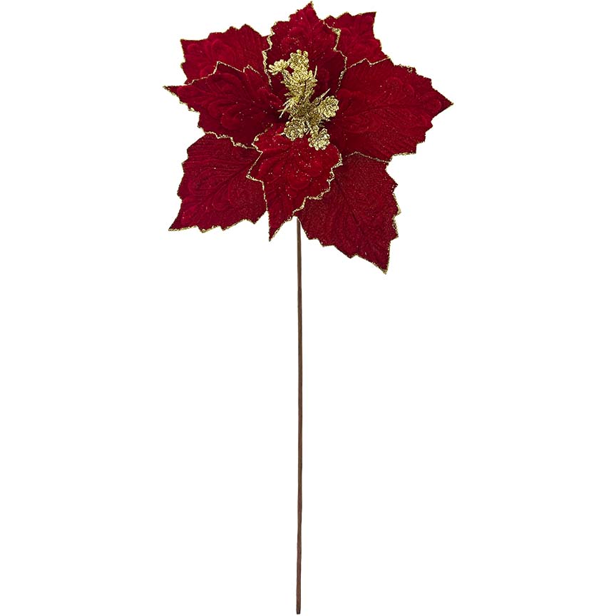 POINSETTIA STEM VELVET D28CM RED