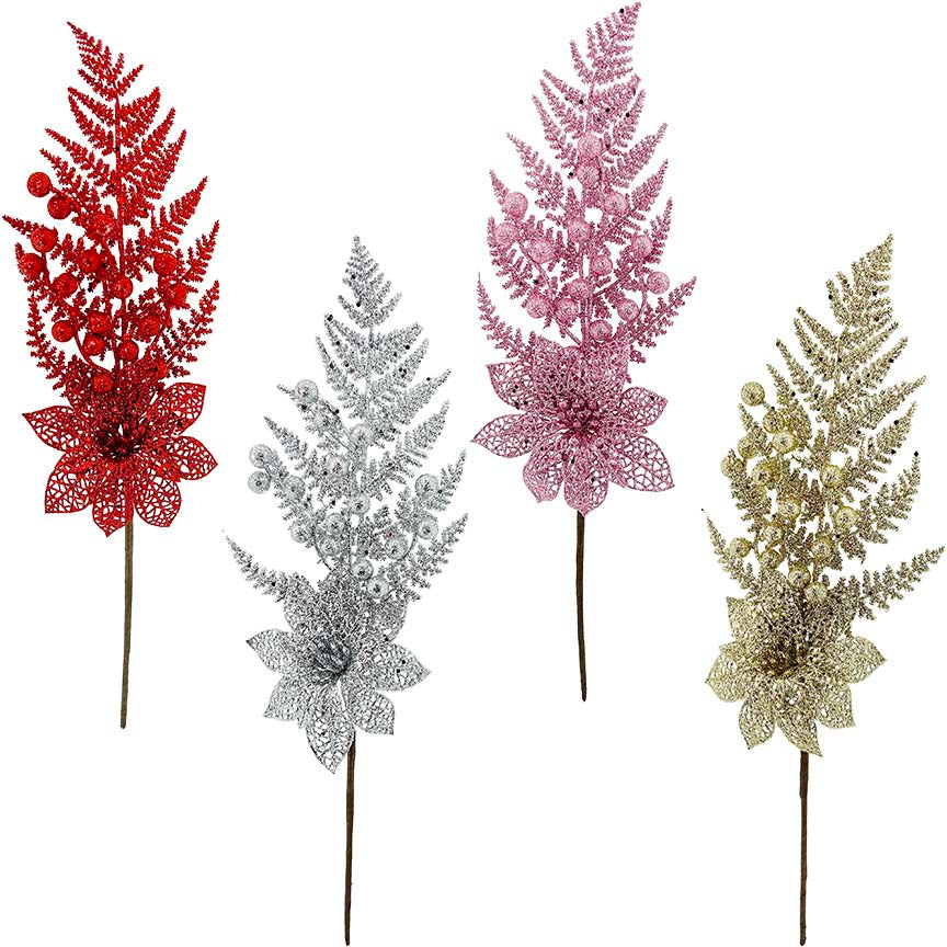 BERRY POINSETTIA BRANCH GLITTER 50CM
