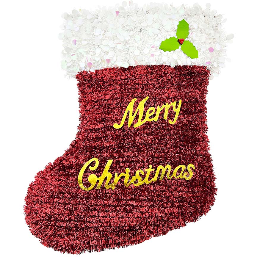 STOCKING TINSEL DECOR 50x40CM M. CHRISTMAS
