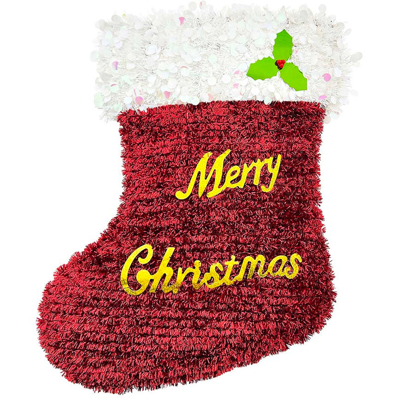 STOCKING TINSEL DECOR 50x40CM M. CHRISTMAS