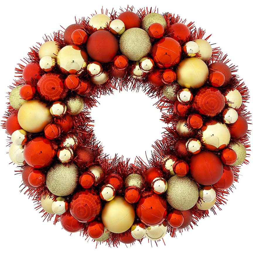 BALL TINSEL WREATH RED&GOLD 50CM
