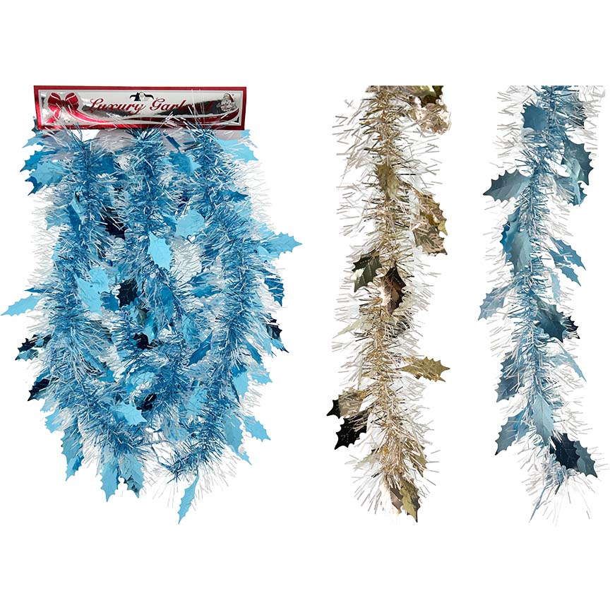 GARLAND THIN CUT HOLLY  LF 9FT 3ASTD WL