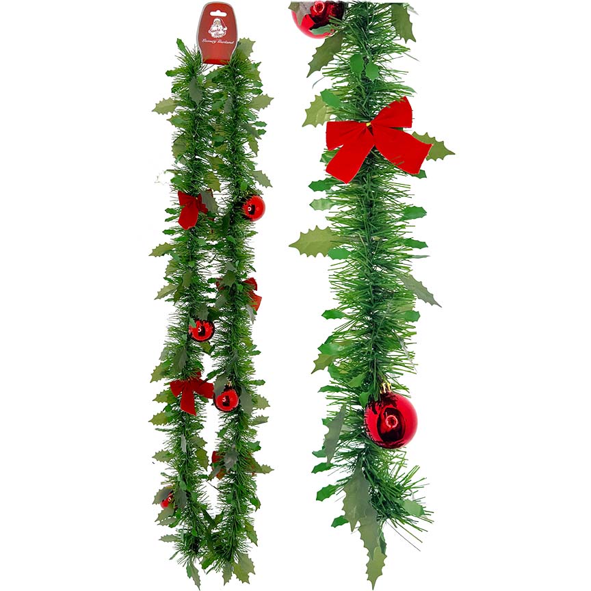 GARLAND GREEN W/ BOW & BALL 6FT TRD