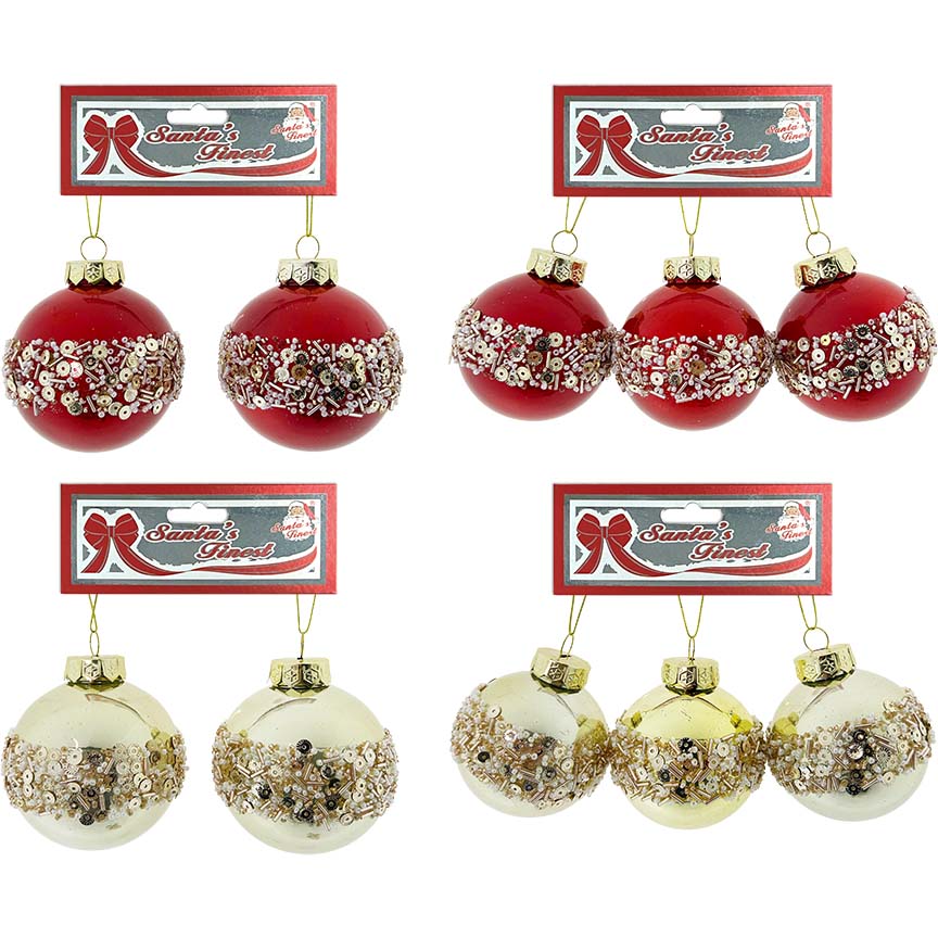 BALL W/ SEQUINS 2/3PC 8/7CM RED/LTGOLD