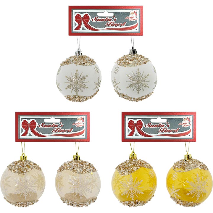 BALL CLEAR W/ SNOWFLAKE 2PC 8CM GLD