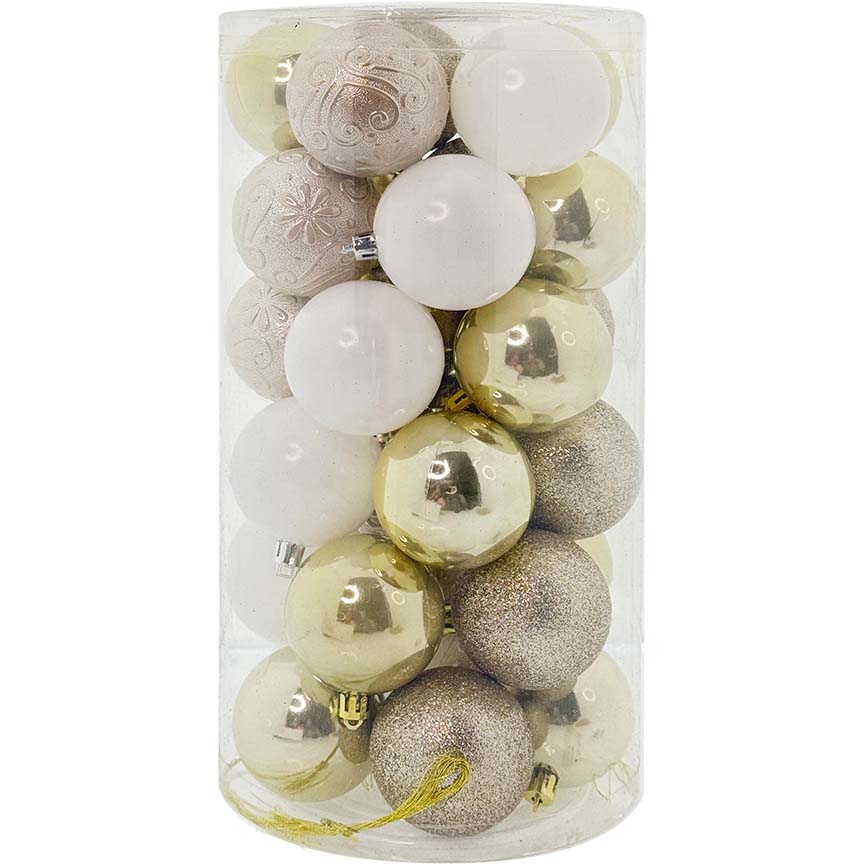 30PK BALL TUBE DESIGNER 6CM GLD