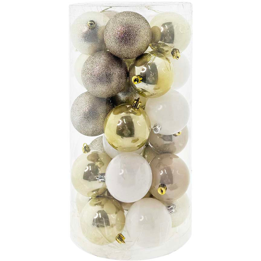 30PK BALL TUBE DESIGNER 7CM GLD