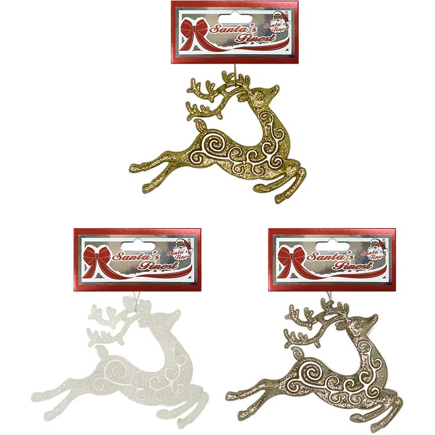 REINDEER 14x11CM GLITTER 3ASTD GLD