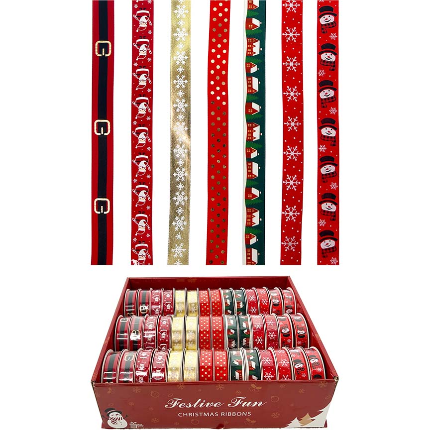 CHRISTMAS RIBBON 3YD SATIN 7 STYLE