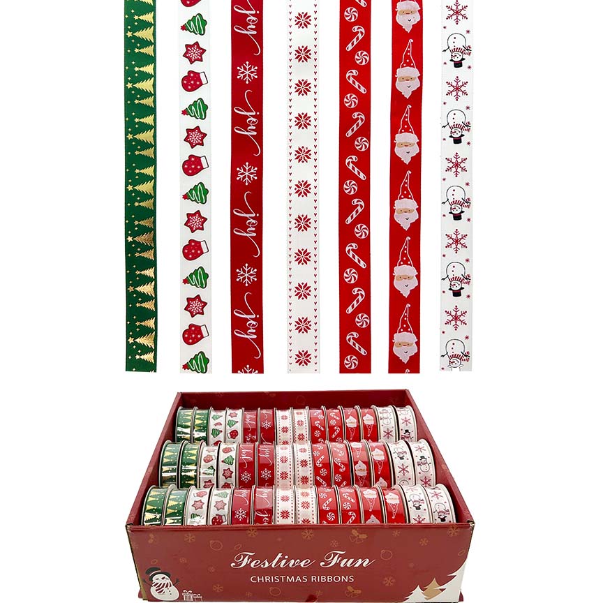 CHRISTMAS RIBBON 3YD SATIN 7 ASTD