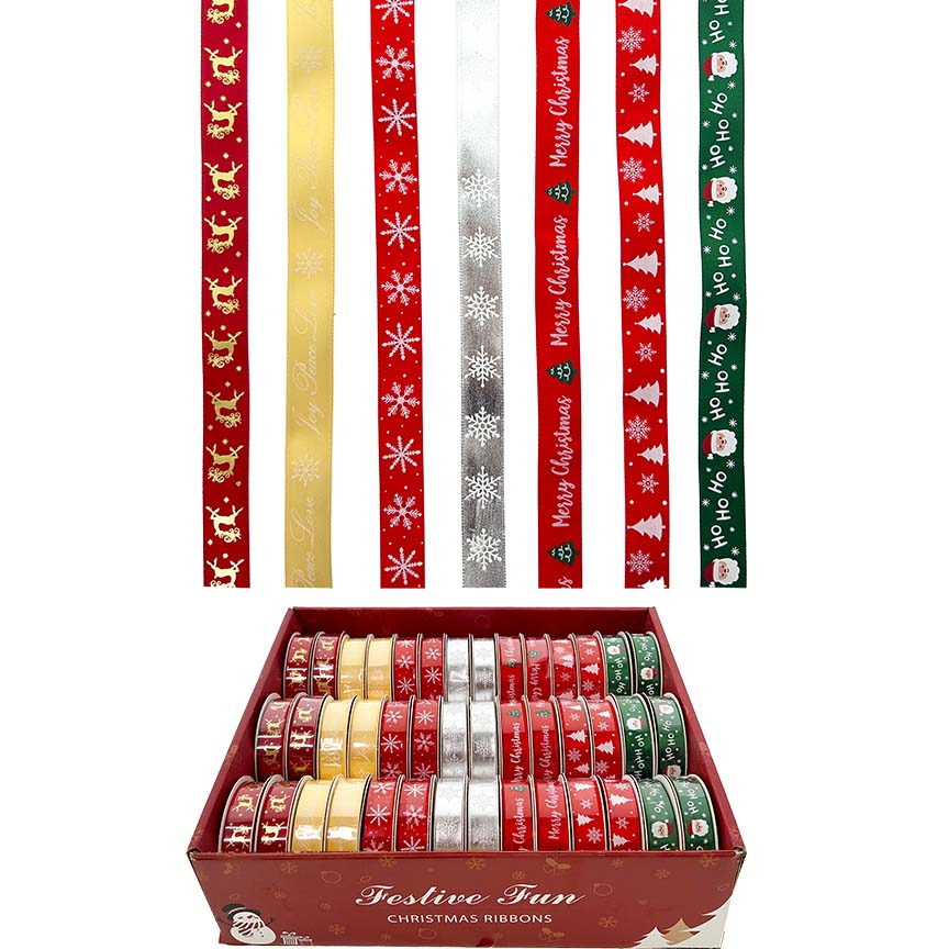 CHRISTMAS RIBBON 3YD SATIN 7 STYLE ASTD