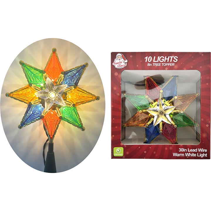 TREE TOPPER STAR LIGHT UP MULTI COL 8"