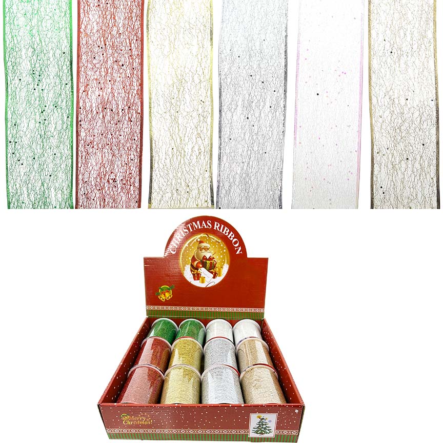 RIBBON SOLID MESH GLITTER 10CMx3YD