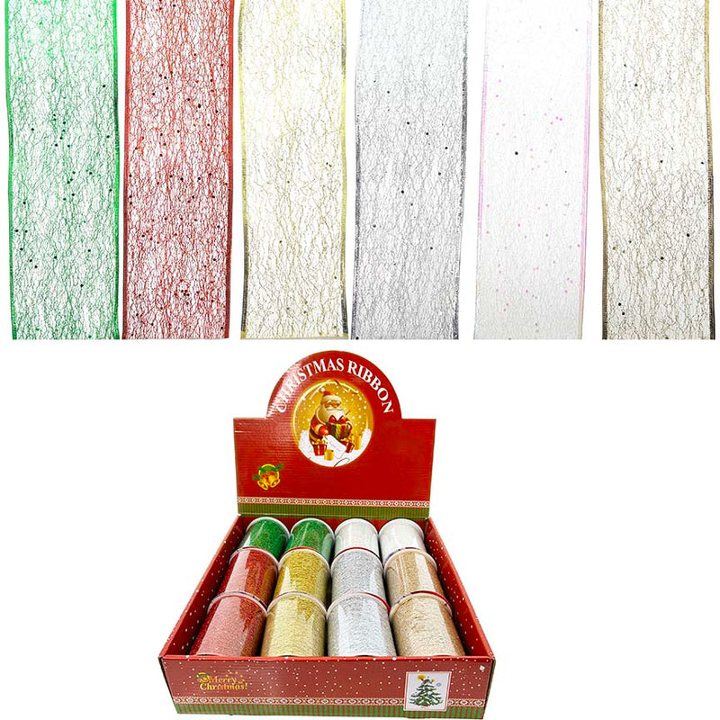 RIBBON SOLID MESH GLITTER 10CMx3YD