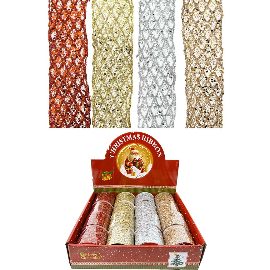 RIBBON MESH GLITTER 6.3CMx3YD