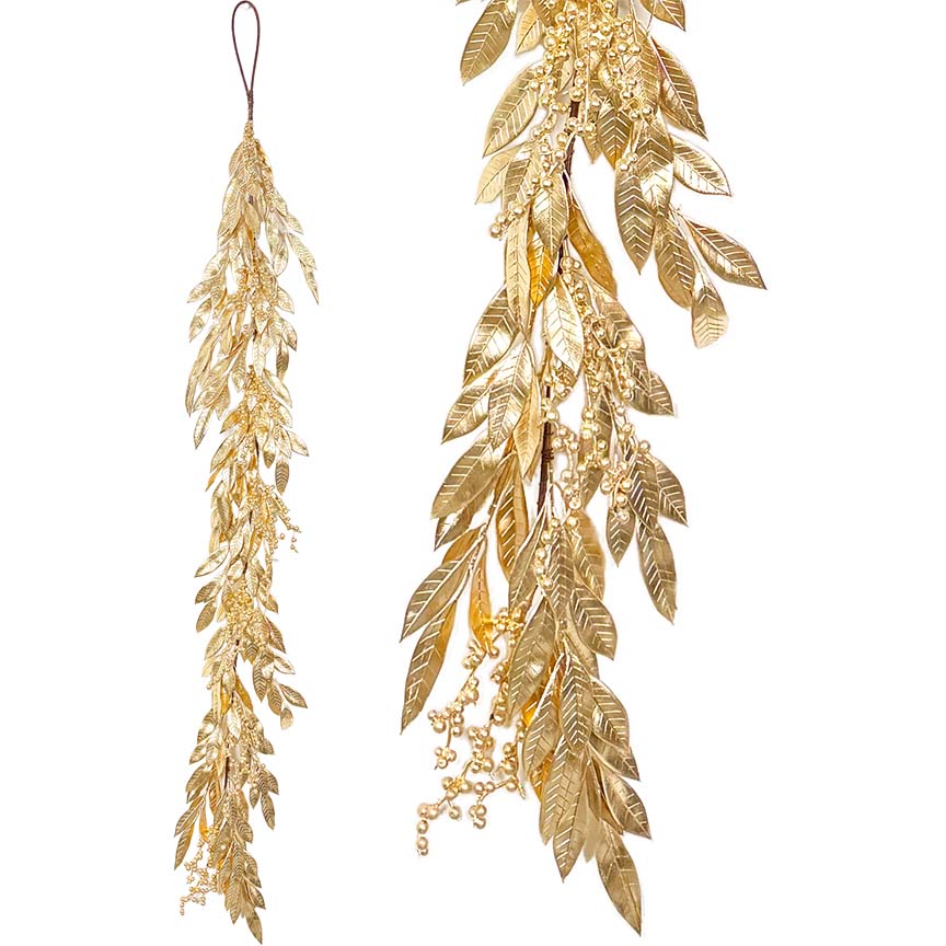 FERN LEAVES BERRY GARLAND CHGOLD 155CM