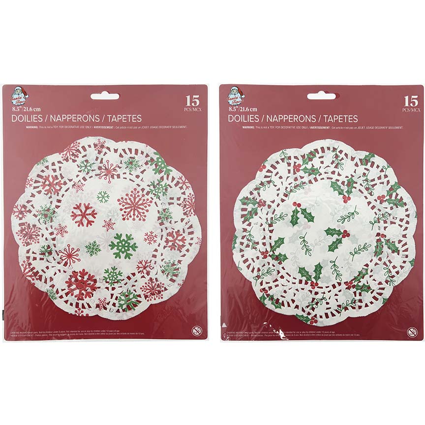 MISTLETOE PRINT DOILIES 15CT 8.5"