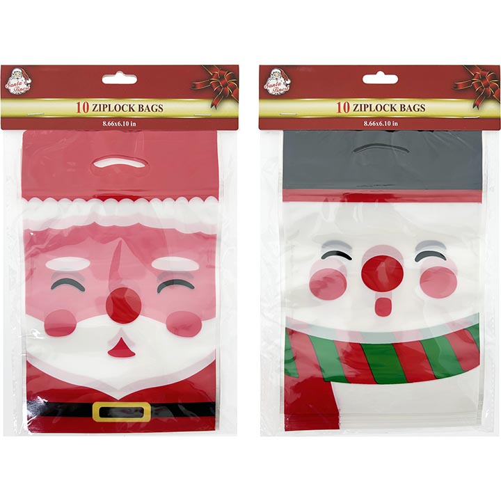 CHRISTMAS ZIP LOCK BAGS 10PC 2ASTD 22CM