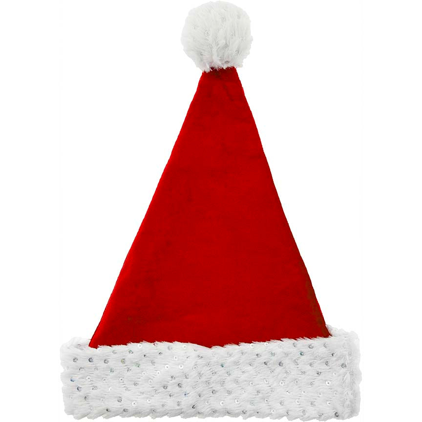 SANTA HAT PLUSH DBL CUFF W/ SQNS 38CM