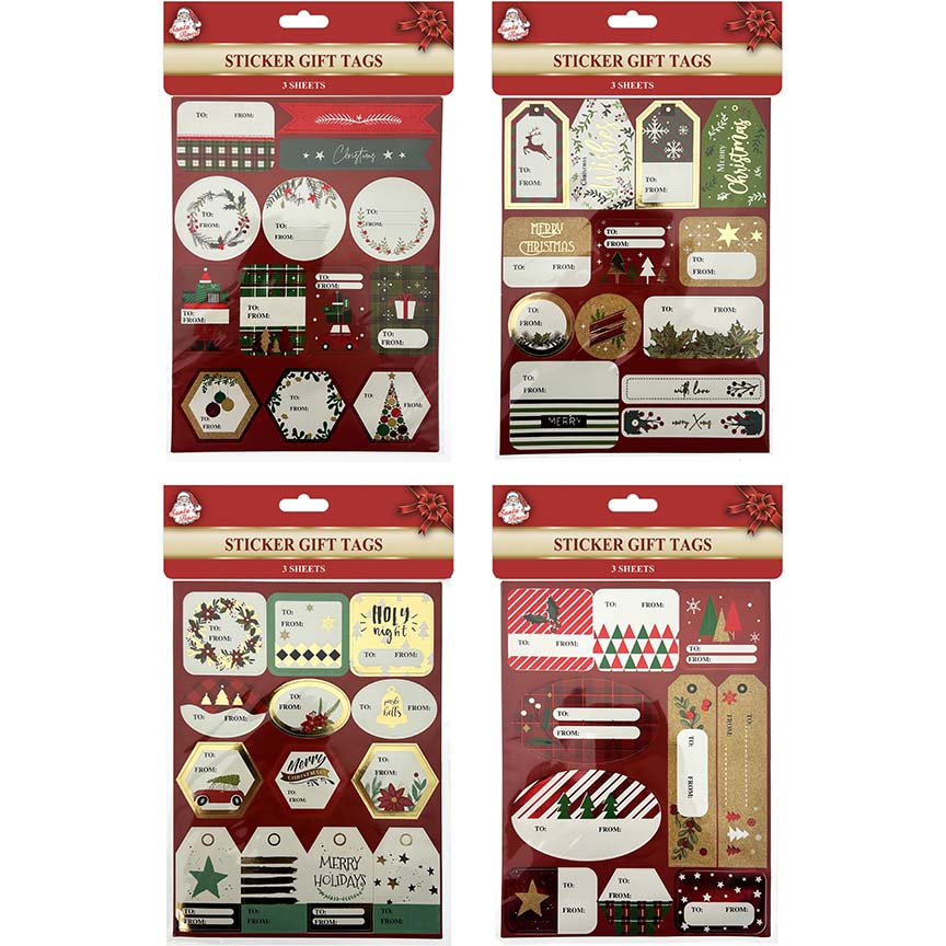 GIFTS TAGS STICKERS 3SHEETS 4ASTD
