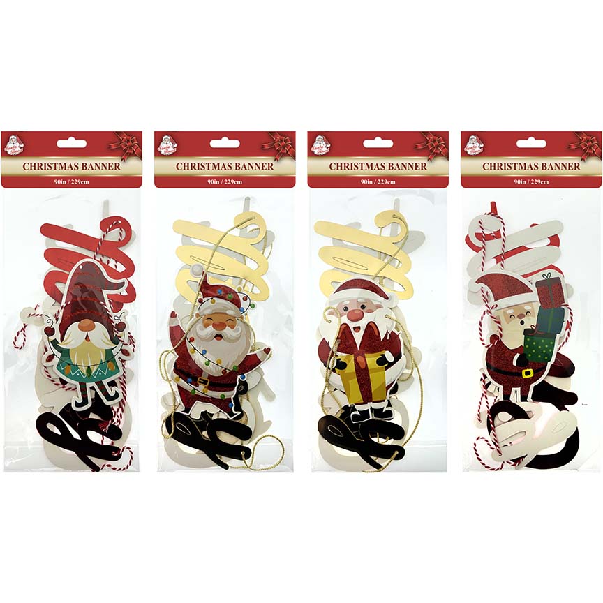 MERRY CHRISTMAS BANNER 90" 4ASSTD