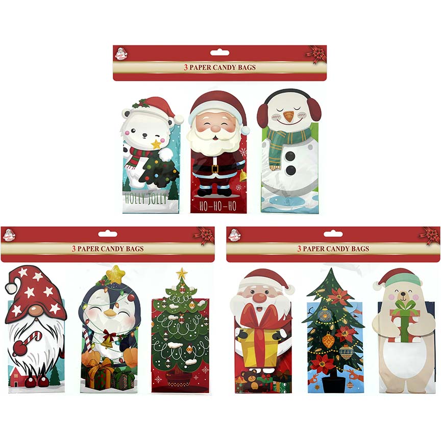 CANDY BAGS CHRISTMAS 3PC 3ASSTD