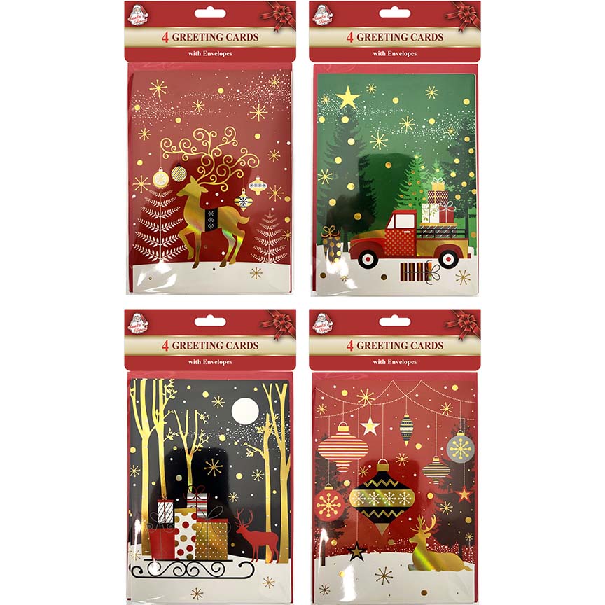 CHRISTMAS CARD  P238 4PC 4ASTD W/ ENVELOPE