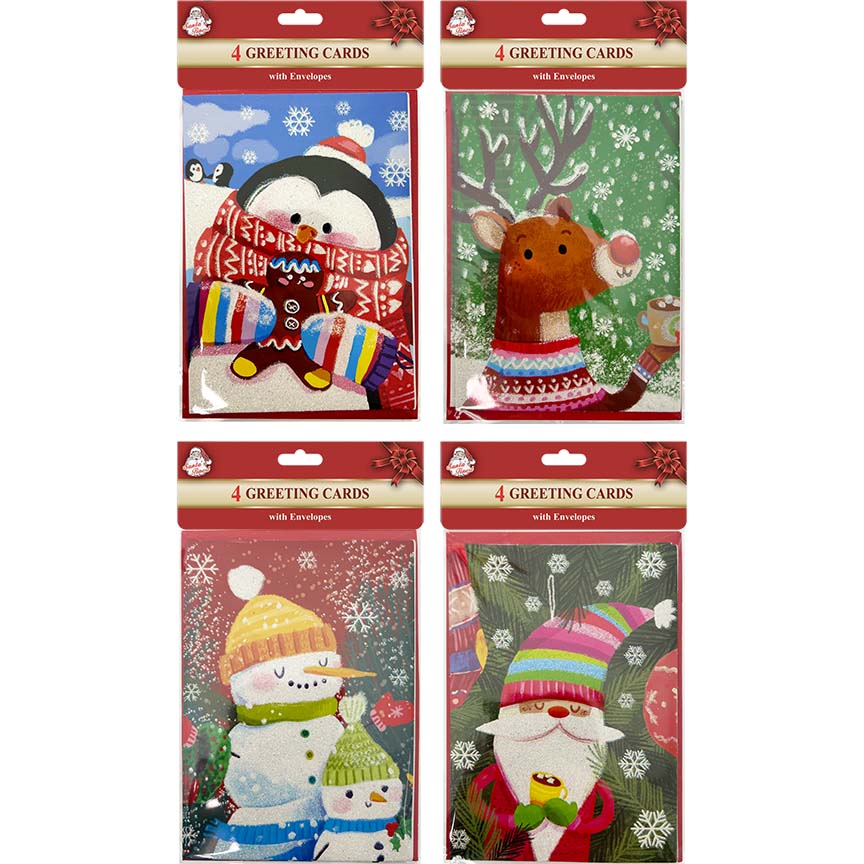 CHRISTMAS CARD  P239 4PC 4ASTD W/ ENVELOPE