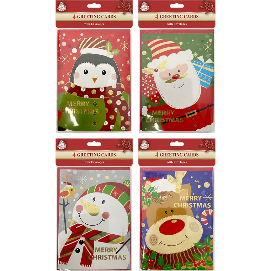 CHRISTMAS CARD P243 4PC 4ASTD W/ ENVELOPE