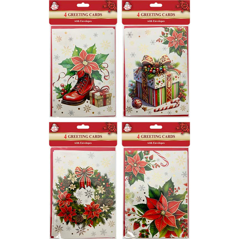 CHRISTMAS CARD  P244 4PC 4ASTD W/ ENVELOPE