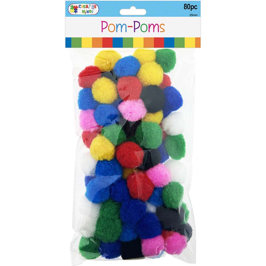 POM-POMS MIXED COLORS 25MM 80PCS