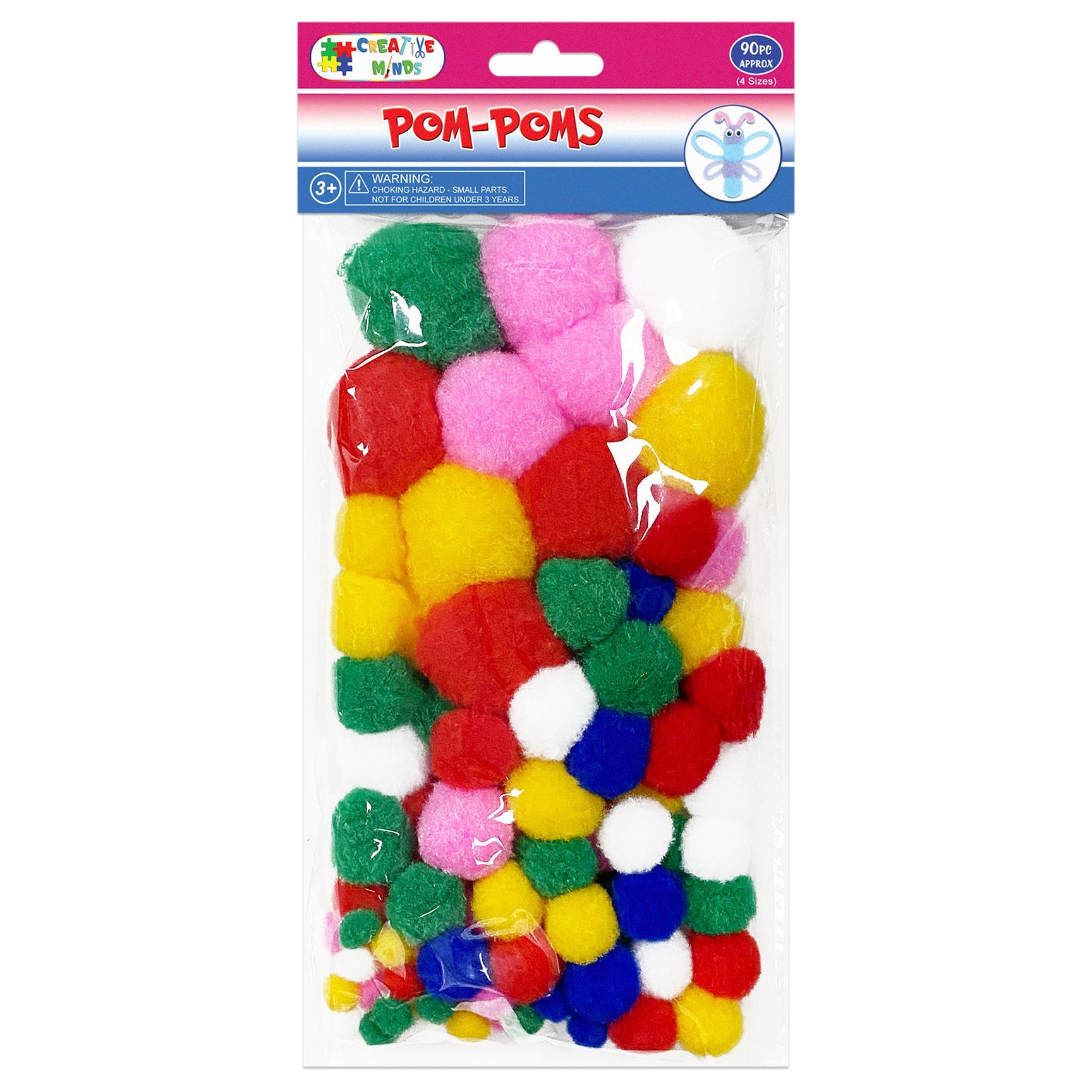 POM-POMS MIXED COLROS 90PCS MIXED SIZES