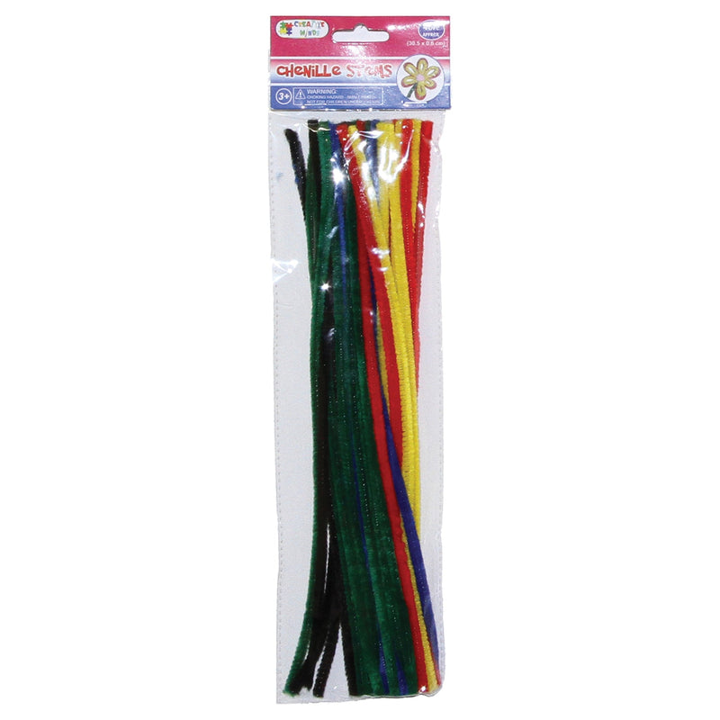 CHENILLE STEMS PRIMARY MIXED 30.5CMx6MM 40PC