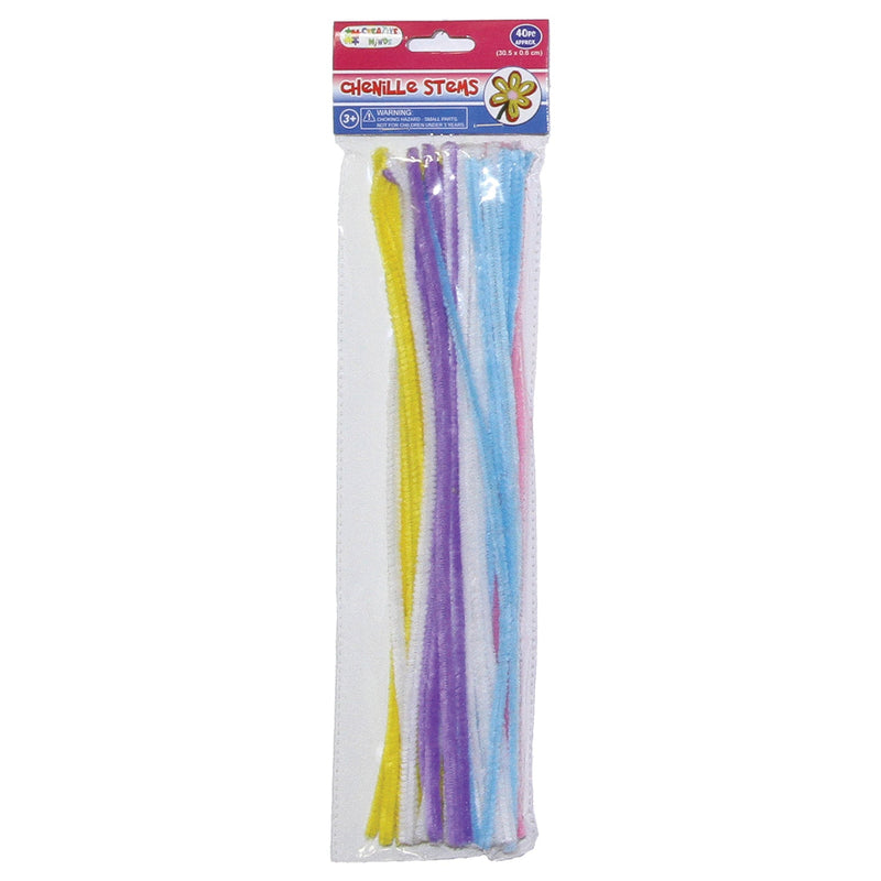 CHENILLE STEMS PASTEL MIXED 30.5CMx6MM 40PC