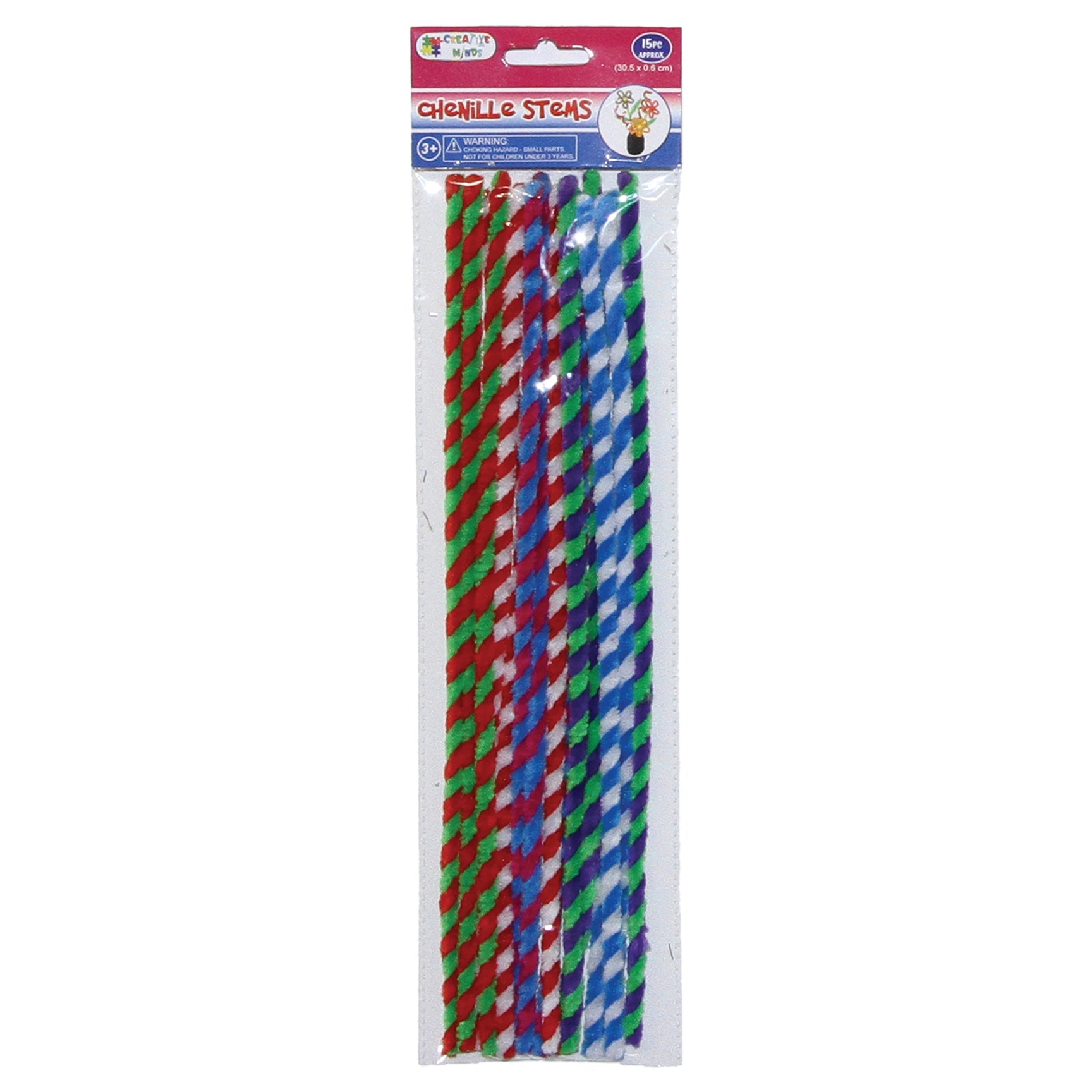 CHENILLE STEMS TWISTS MIXED 30.5CMx6MM 15PC