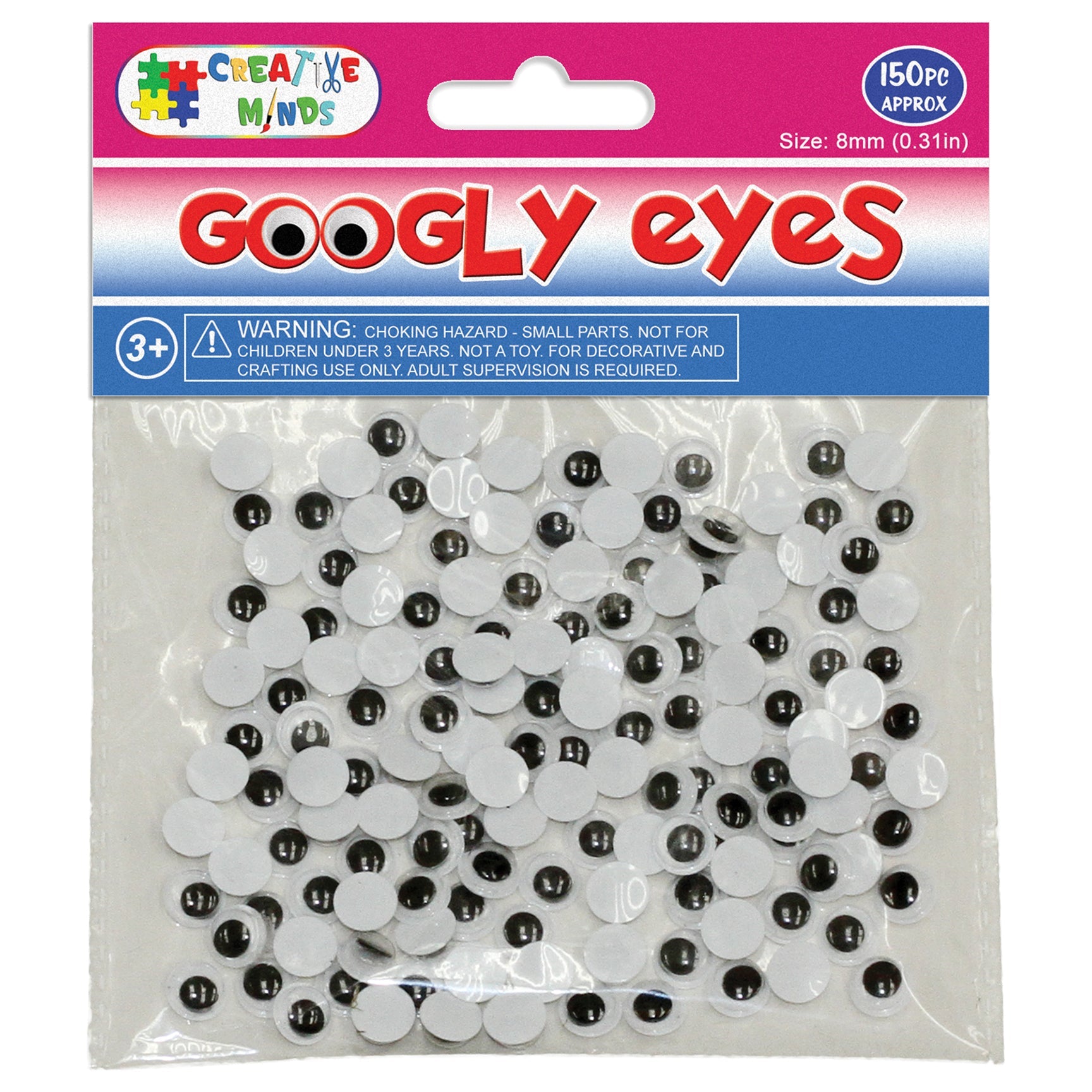 GOOGLY EYES; ROUND 8MM 150CT